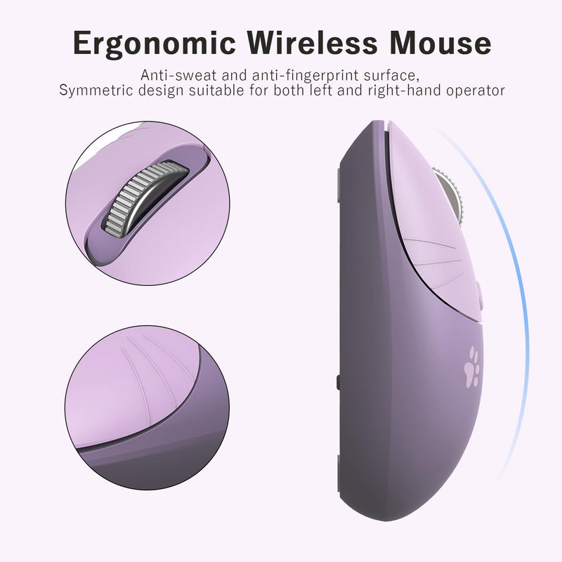 MOFii Cute Cat Wireless Mouse, 2.4GHz Wireless Silent Mouse, USB Receiver Plug and Play, 3 Adjustable DPI, Compatible with Notebook, PC, Laptop, Computer- Purple Colorful - Image 5