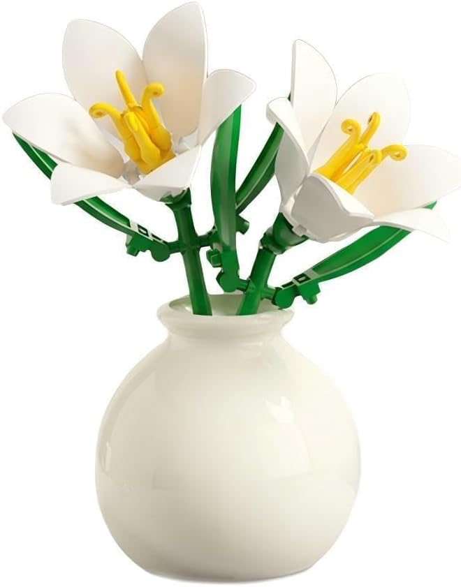 Lily Bouquet DIY Flower Building Blocks Set with Vase – Faux Floral Botanical Craft Kit for Adults, Teens, and Kids – Creative, Educational Toy, Home & Office Décor, Mum Gift，OVER 6 YEARS - Image 1