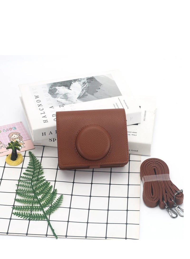 Case for Fuji Mini EVO, Camera Compatible Camera with Adjustable Shoulder Strap in Brown Lychee Texture Horizontal Style  - Image 1