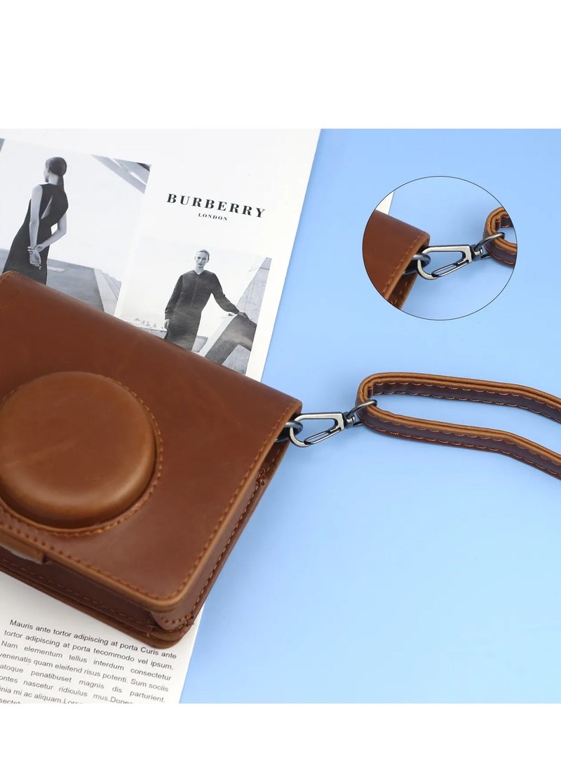 Case for Fuji Mini EVO, Camera Compatible Camera with Adjustable Shoulder Strap in Brown Lychee Texture Horizontal Style  - Image 2