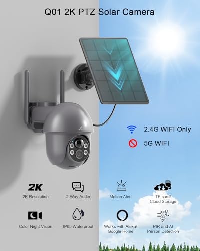 ANRAN Security Camera Wireless Outdoor with 360° View, 2K Solar Outdoor Camera with Smart Siren, Spotlights, Color Night Vision, PIR Human Detection, Pan Tilt Control, 2-Way Talk, IP65, Q1 Grey - Image 3