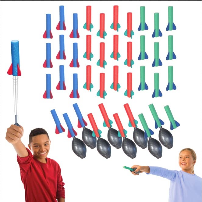 Stomp Rocket Squeeze Rocket 8 Player Party Pack Includes 8 Launchers 40 Soft Foam Rockets Rocket Launcher STEM Gift Ages 4 Up Fun Backyard Outdoor Kids Toys Gifts for Boys Girls - Image 1