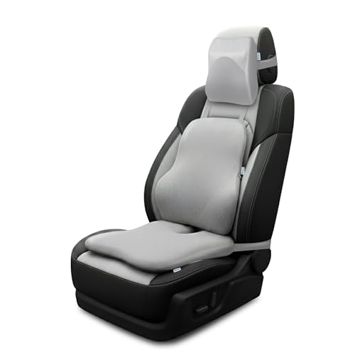 Billebon Premium Car Seat Cushions Combo, Lumbar Support, Neck Rest & Car Wedge Seat Cushion for Long Drive Comfort, Gel Infused Memory Foam, Ergonomic Car Cushions Pillows (Grey) - Image 1