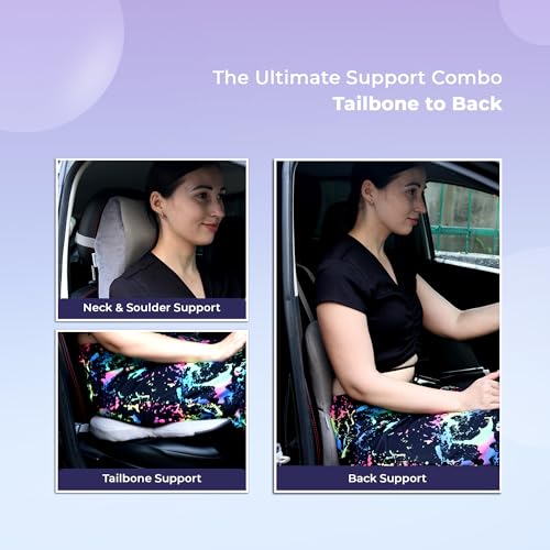 Billebon Premium Car Seat Cushions Combo, Lumbar Support, Neck Rest & Car Wedge Seat Cushion for Long Drive Comfort, Gel Infused Memory Foam, Ergonomic Car Cushions Pillows (Grey) - Image 2