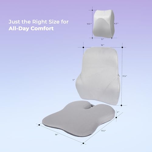 Billebon Premium Car Seat Cushions Combo, Lumbar Support, Neck Rest & Car Wedge Seat Cushion for Long Drive Comfort, Gel Infused Memory Foam, Ergonomic Car Cushions Pillows (Grey) - Image 3