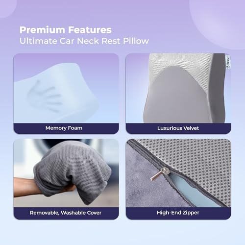 Billebon Premium Car Seat Cushions Combo, Lumbar Support, Neck Rest & Car Wedge Seat Cushion for Long Drive Comfort, Gel Infused Memory Foam, Ergonomic Car Cushions Pillows (Grey) - Image 5