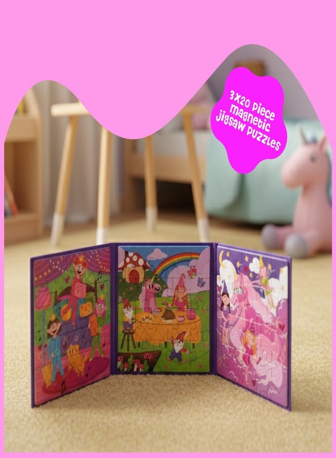 DINO MINI Dinomini Magnetic Puzzles for Toddlers 3-5 - Tri Fold Set with 3 x 20 Piece Magnetic Puzzles - Travel Activities for Preschoolers - Learning Activities and Toys (Fairies & Princesses) - Image 2