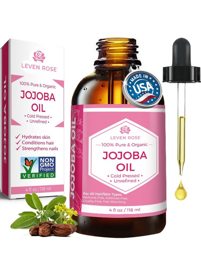 Leven Rose Leven Rose Jojoba Oil Organic, Pure Cold Pressed Natural Unrefined Moisturizer for Skin Hair and Nails 4 oz  - Image 1