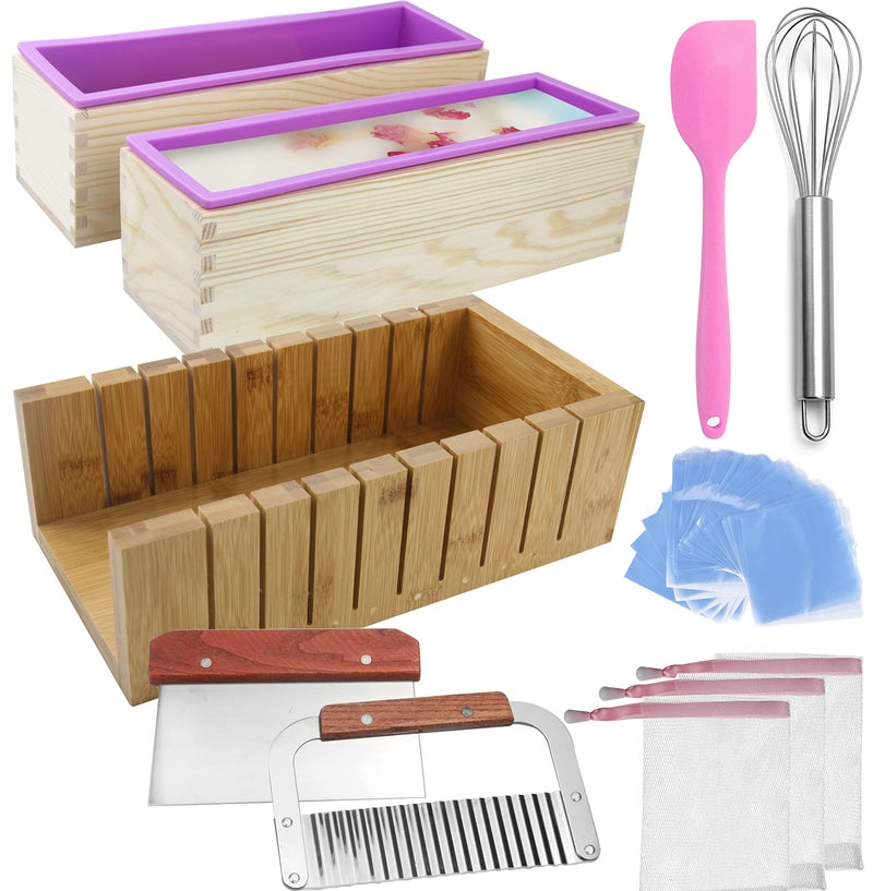 MDPQT Silicone soap molds Soap Cutting Tool Set Wooden Bamboo Shrink Wrap Bags 3 