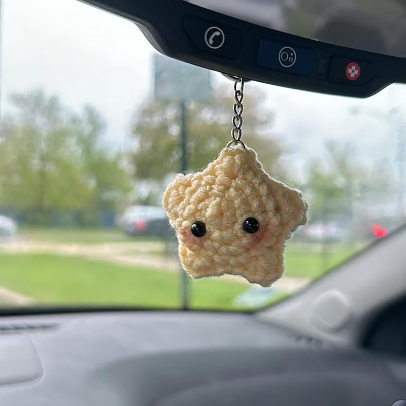 Agromusk Cute Star Keychain,Crochet Kawaii Blush Stars for Car Key Decor,Handmade Purse Bag Charms Key Ring Accessories Gifts Women (Blush Star) - Image 5