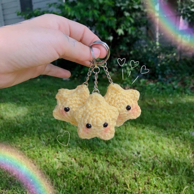 Agromusk Cute Star Keychain,Crochet Kawaii Blush Stars for Car Key Decor,Handmade Purse Bag Charms Key Ring Accessories Gifts Women (Blush Star) - Image 2