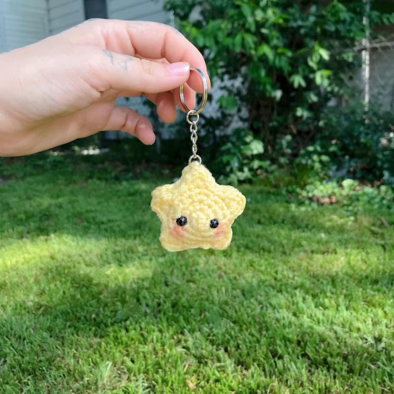 Agromusk Cute Star Keychain,Crochet Kawaii Blush Stars for Car Key Decor,Handmade Purse Bag Charms Key Ring Accessories Gifts Women (Blush Star) - Image 3
