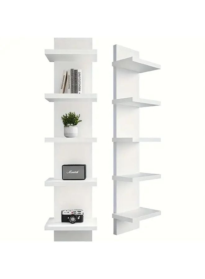 White PVC Plastic 5 Tier Floating Wall Mounted Storage Shelf For Living Room - Image 4