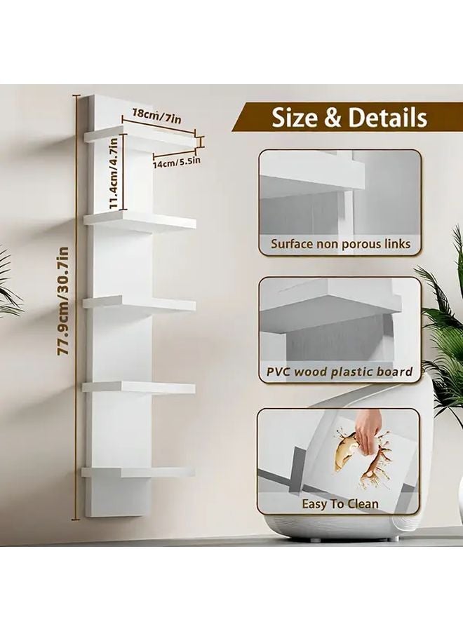 White PVC Plastic 5 Tier Floating Wall Mounted Storage Shelf For Living Room - Image 3