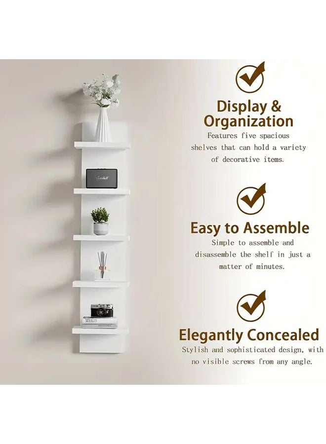 White PVC Plastic 5 Tier Floating Wall Mounted Storage Shelf For Living Room - Image 5