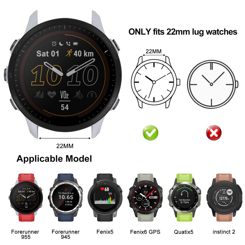 ISABAKE Band for Garmin Forerunner 955/ Forerunner 945/ Forerunner 935 Compatible with Fenix 5/ Fenix 5plus/ Fenix 6/ Fenix 6 Pro/Approach S60 Soft Silicone 22mm Replacement Bands - Image 5