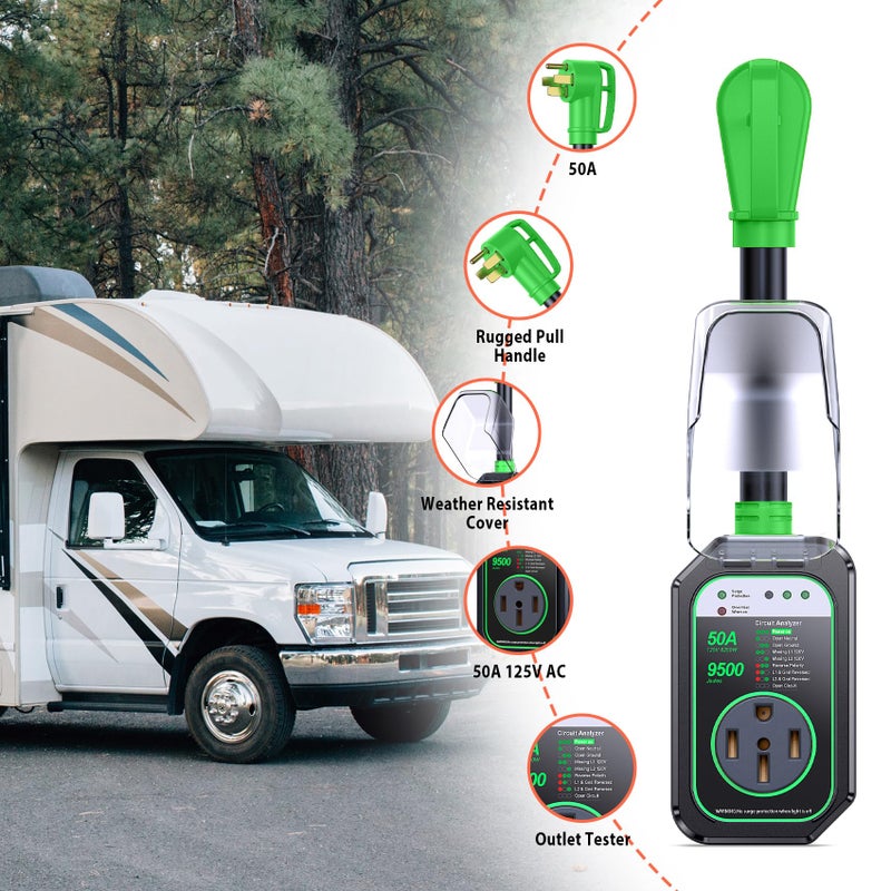GEARGO RV Surge Protectors 50 Amp Waterproof, [2026 New Upgraded] RV Circuit Analyzer, Full Protection RV Adapter Plug for Camper(Green) - Image 5