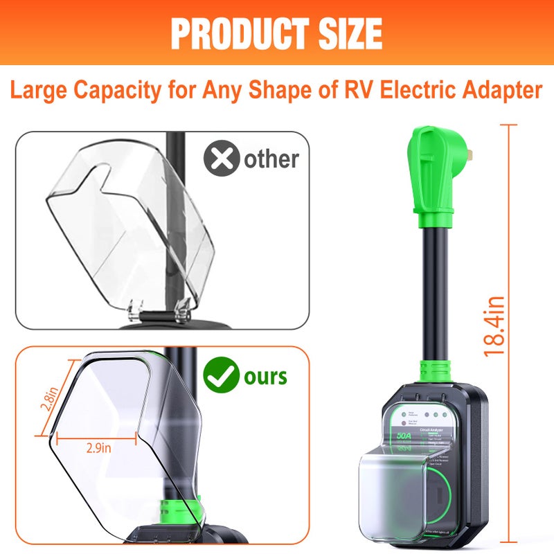 GEARGO RV Surge Protectors 50 Amp Waterproof, [2026 New Upgraded] RV Circuit Analyzer, Full Protection RV Adapter Plug for Camper(Green) - Image 3
