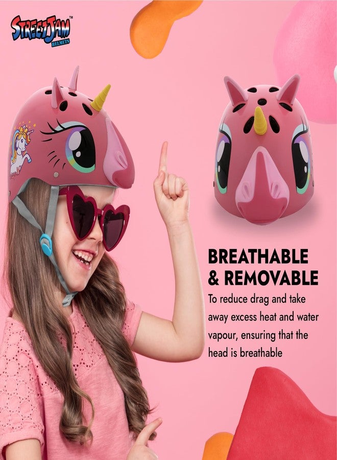 STREETJAM Magic Unicorn Open Face Helmet for Kids, Hard PP Outer Shell, EPS Inner Comfort Linner case, Adjustable Strap & Adjuster Dial, Unisex Helmet, Cycling (Pink, Small (5 - 8 Years)) - Image 3