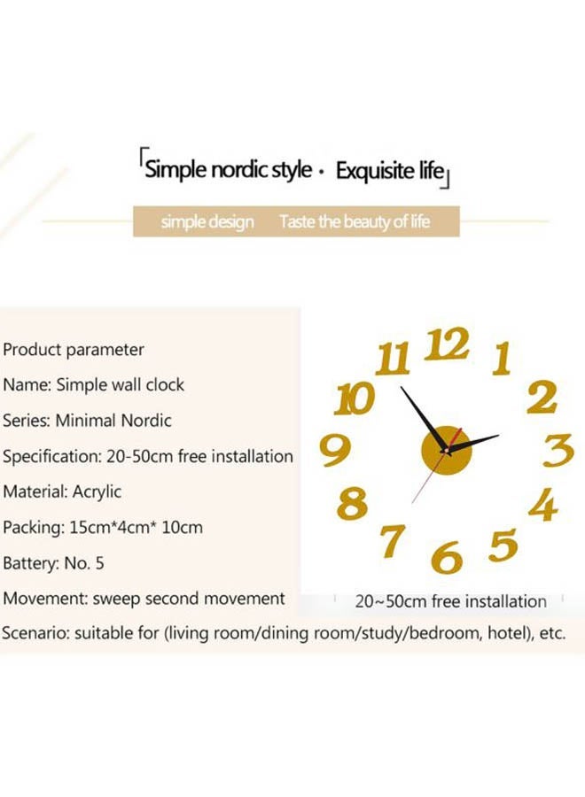 نيبمينينت DIY Acrylic Wall Clock Sticker Gold 15x10x4cm - Image 3