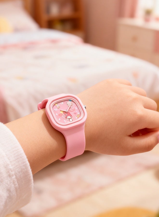 Sanrio Pink Square Cartoon Sanrio My Melody Pattern Children's Watch Silicone Strap Suitable for All Ages Kids Gift Watches - Image 3