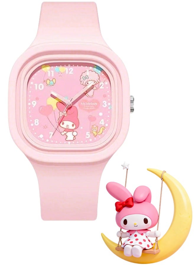 Sanrio Pink Square Cartoon Sanrio My Melody Pattern Children's Watch Silicone Strap Suitable for All Ages Kids Gift Watches - Image 1