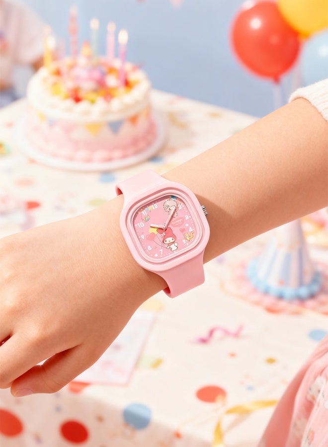 Sanrio Pink Square Cartoon Sanrio My Melody Pattern Children's Watch Silicone Strap Suitable for All Ages Kids Gift Watches - Image 4