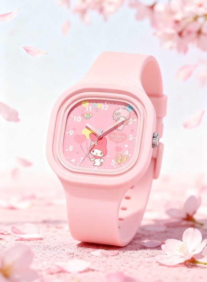 Sanrio Pink Square Cartoon Sanrio My Melody Pattern Children's Watch Silicone Strap Suitable for All Ages Kids Gift Watches - Image 5
