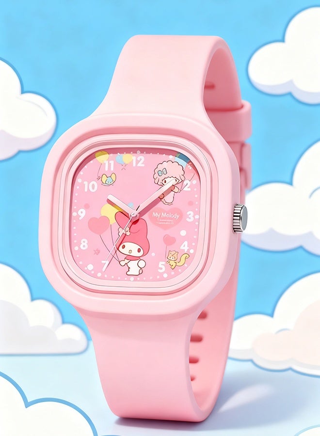 Sanrio Pink Square Cartoon Sanrio My Melody Pattern Children's Watch Silicone Strap Suitable for All Ages Kids Gift Watches - Image 2