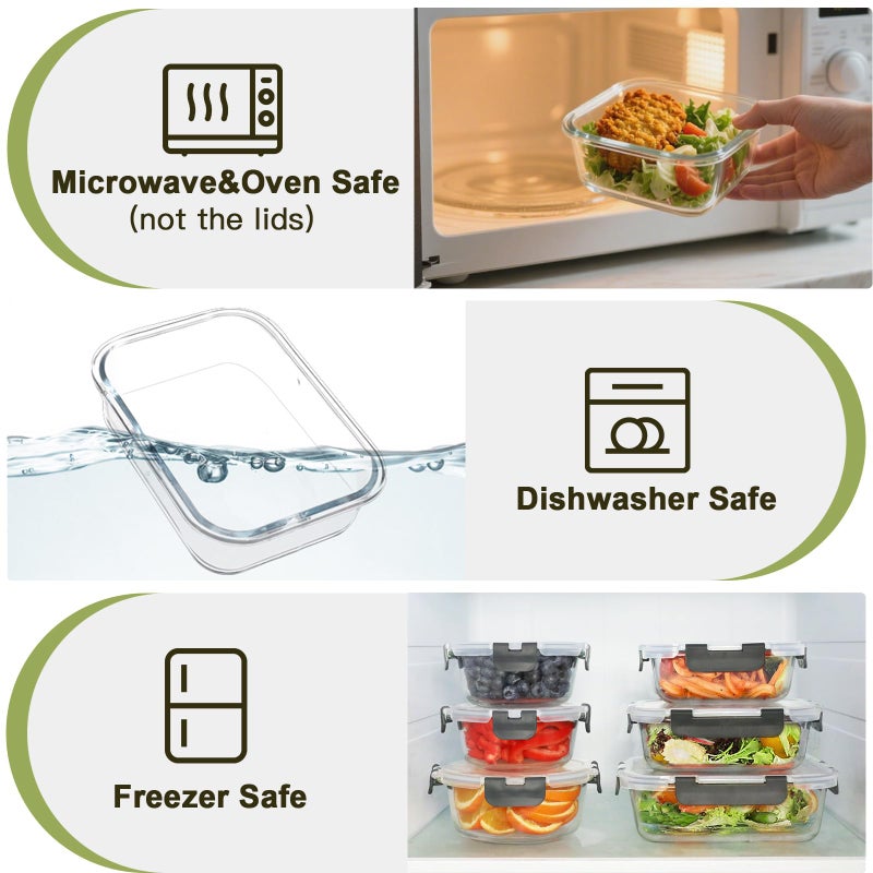 BAYZZ 30 Piece Glass Food Storage Containers Set, Glass Meal Prep Containers with Lids, Airtight Lunch Box, BPA-Free, Microwave, Freezer & Dishwasher Safe - Image 3