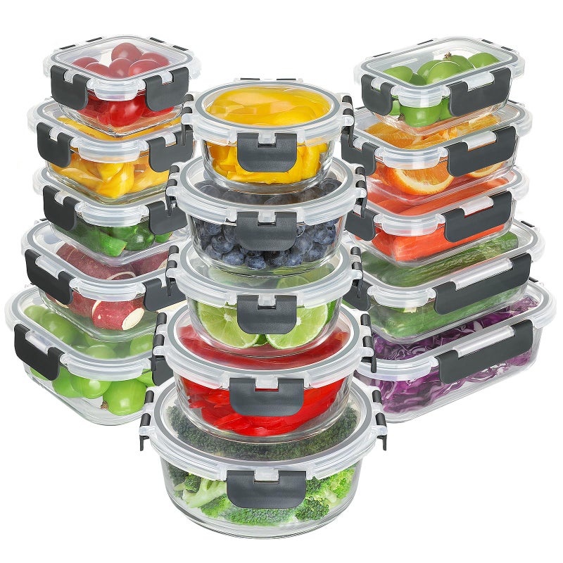 BAYZZ 30 Piece Glass Food Storage Containers Set, Glass Meal Prep Containers with Lids, Airtight Lunch Box, BPA-Free, Microwave, Freezer & Dishwasher Safe - Image 1