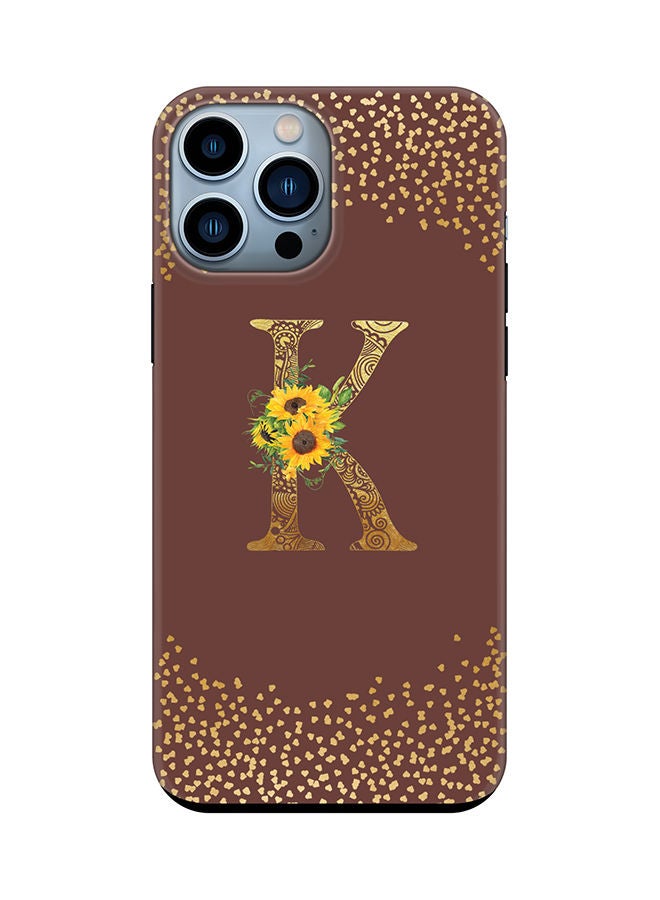 Stylizedd Monogram Tough Series for Apple iPhone 13 Pro Max Custom Initials Floral Mandala Pattern Tough Pro Dual Layer hybrid PC inner TPU protection Alphabet- K (Brown) - Image 1