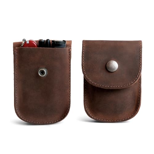 Hide & Drink, Full Grain Leather Holster Pouch, Durable EDC Waist Bag for Coins, Pocket Wallet, Headphones, Personal Items, Conveniently Attaches to Belt, Snap Closure, Handmade, Bourbon Brown - Image 1