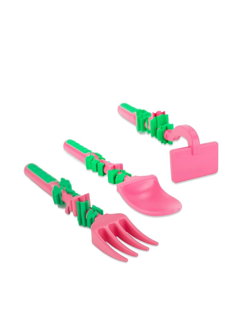 Eazy Kids ملعقة وشوكة ودافعة من إيزي كيدز - وردي، أدوات البستنة، 3 قطع - Image 2