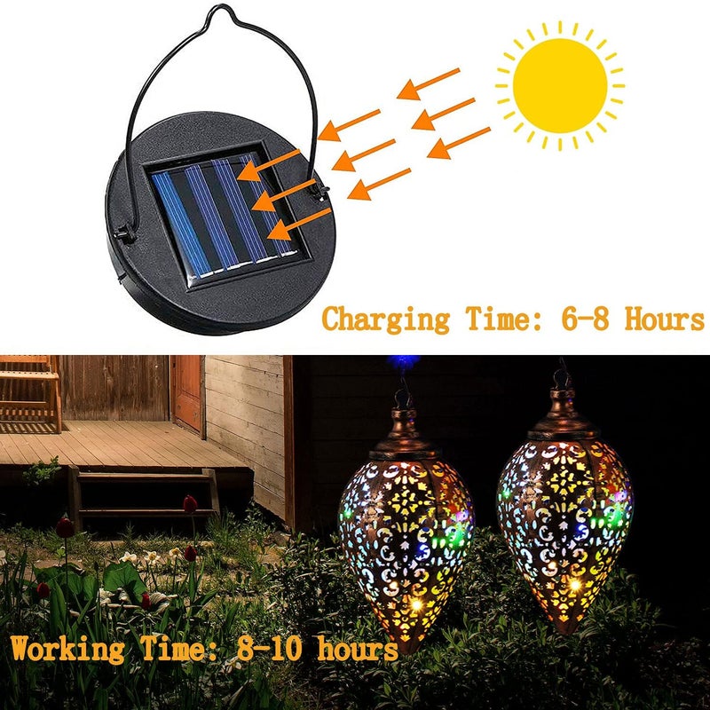 DUSVALLY Outdoor Solar Lantern Solar Lights Outdoor Colorful LED Lanterns Powered Waterproof Garden Lanterns Retro Metal Lights with Handle for Garden Patio Yard Decor,2 Pack Brown - Image 3