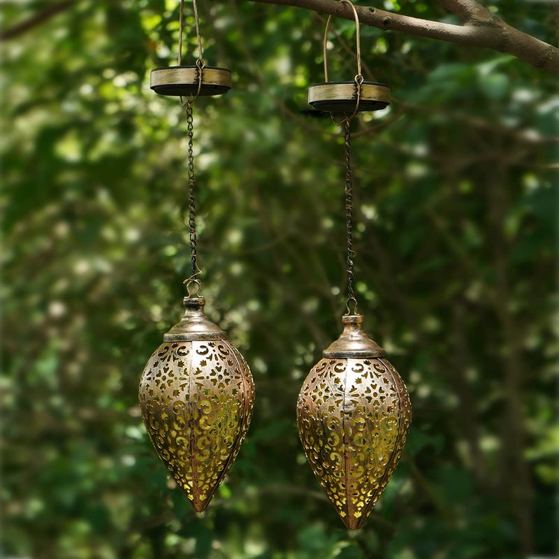 DUSVALLY Outdoor Solar Lantern Solar Lights Outdoor Colorful LED Lanterns Powered Waterproof Garden Lanterns Retro Metal Lights with Handle for Garden Patio Yard Decor,2 Pack Brown - Image 2