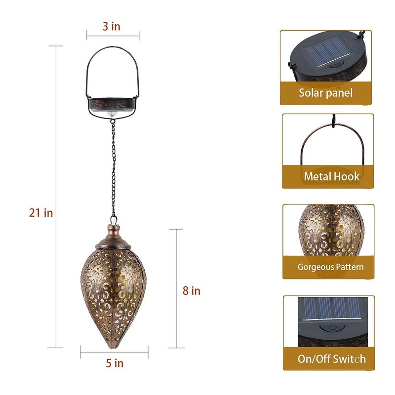 DUSVALLY Outdoor Solar Lantern Solar Lights Outdoor Colorful LED Lanterns Powered Waterproof Garden Lanterns Retro Metal Lights with Handle for Garden Patio Yard Decor,2 Pack Brown - Image 4