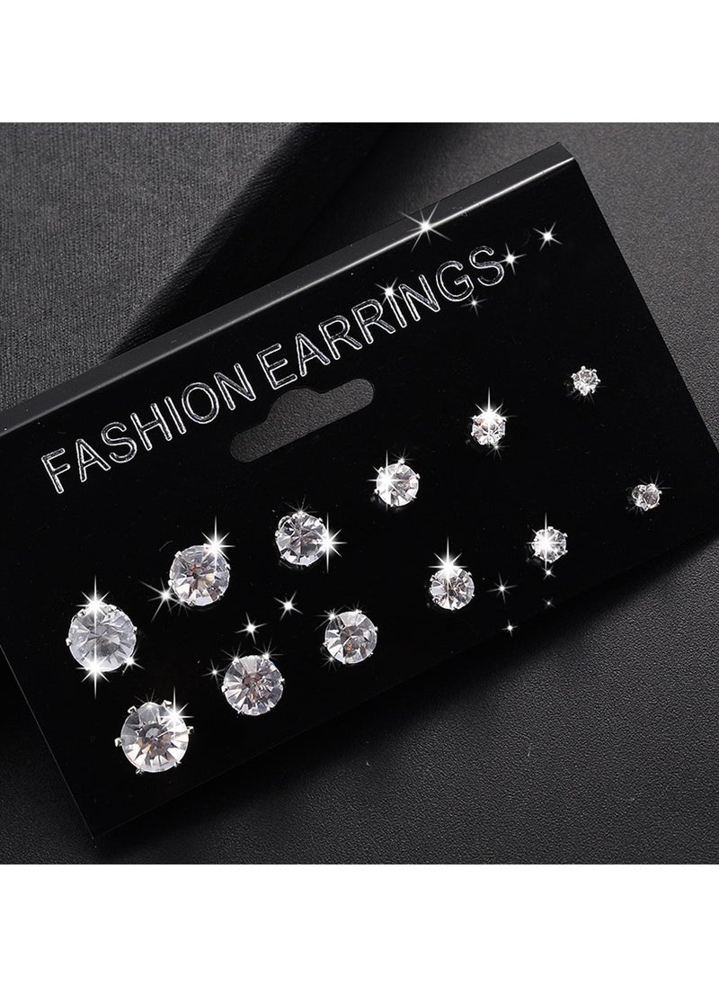 Genérico - Women's Fashionable Crystal Zirconia Stud Earrings Set of 6 Pairs - Image 1