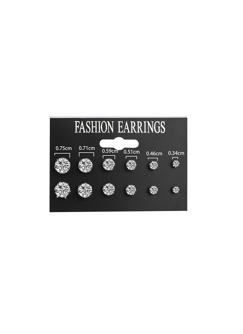 Genérico - Women's Fashionable Crystal Zirconia Stud Earrings Set of 6 Pairs - Image 1