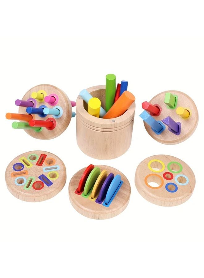 Wooden 5 In 1 Magnetic Color Sorting Cup Numbered 1 5 Color Recognition Counting Game - Image 5
