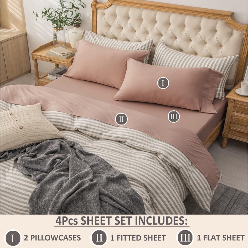 PURE ERA PURE ERA Jersey Knit 4pc Bed Sheet Set 100% T-Shirt Cotton Super Soft Comfy Breathable Fits Mattress Up to 20"" Extra Deep Pocket (Solid Petal Pink  Full)  - Image 2