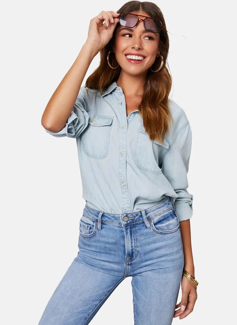 يونيكي Blue Regular Fit Spread Collar Long Sleeves Shirts