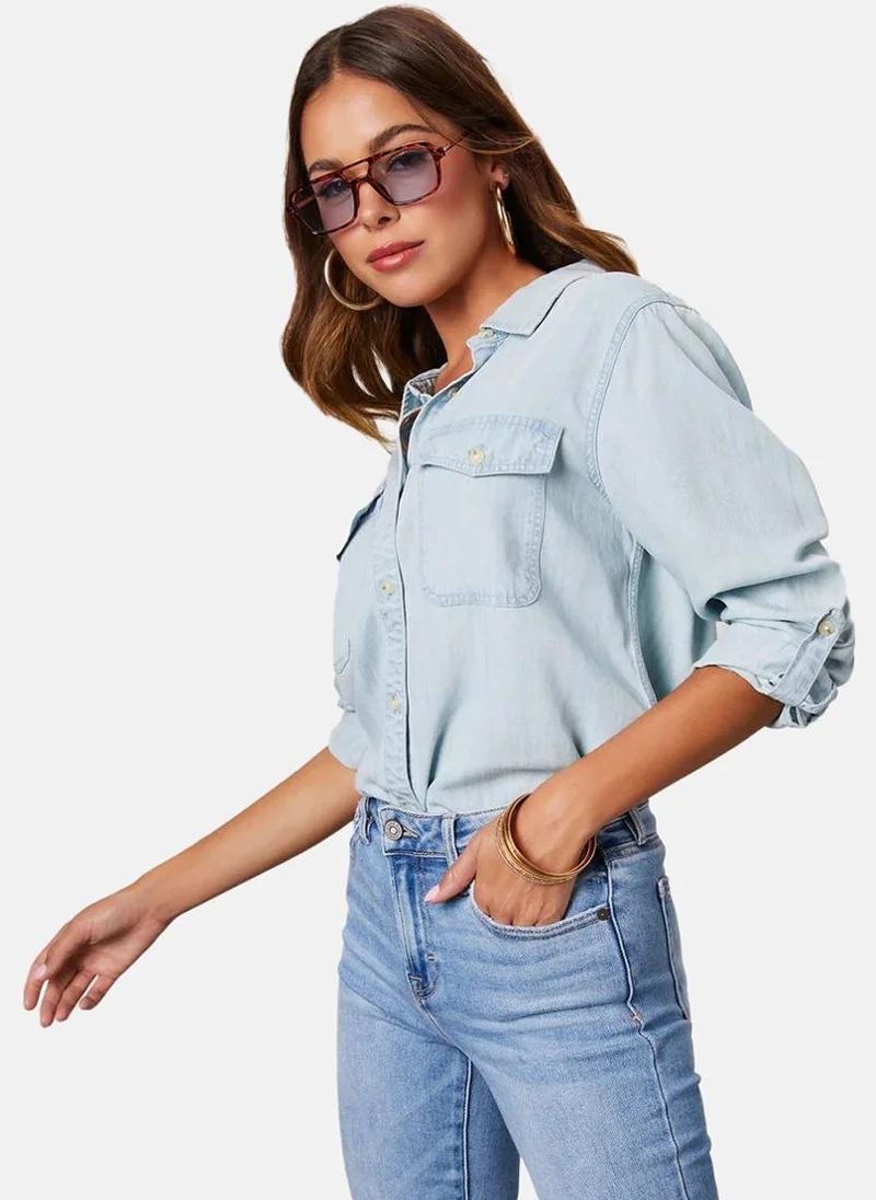 يونيكي Blue Regular Fit Spread Collar Long Sleeves Shirts