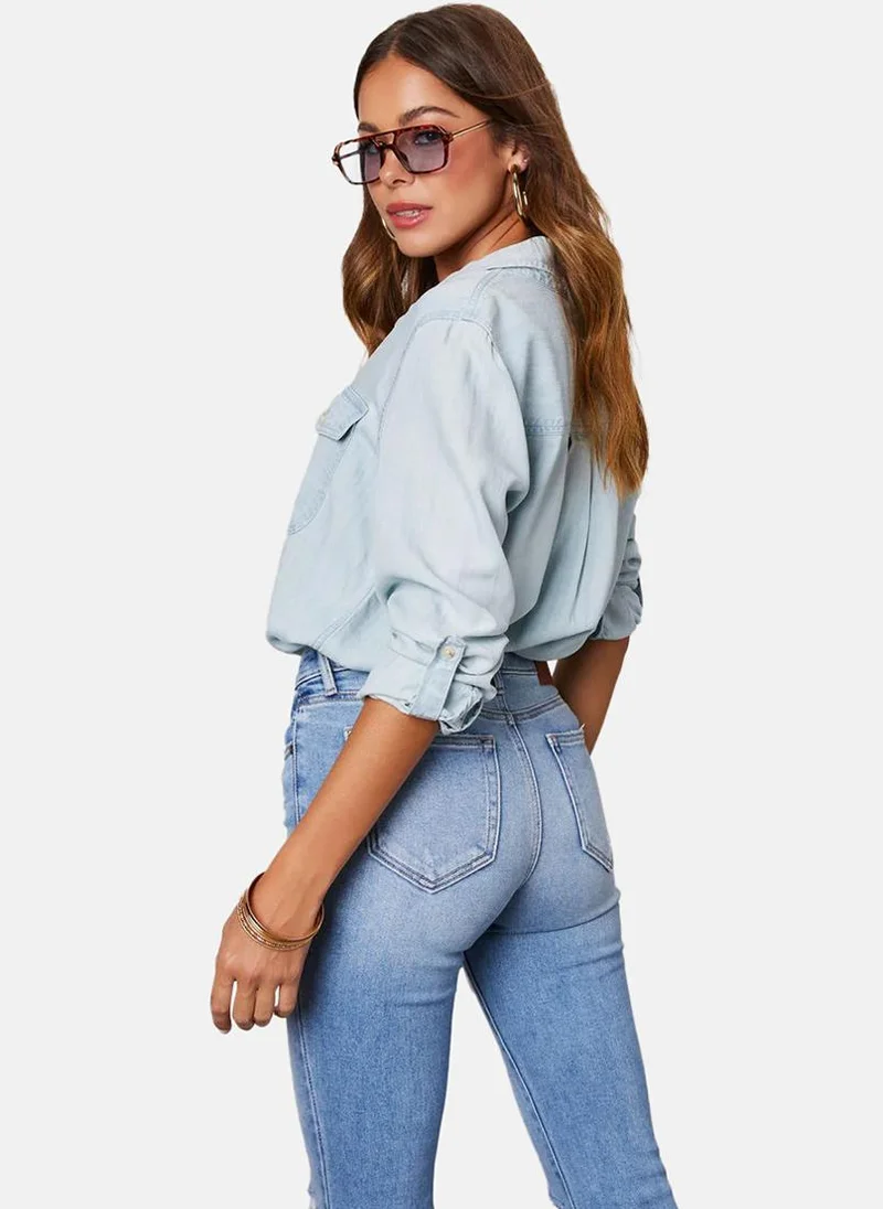 يونيكي Blue Regular Fit Spread Collar Long Sleeves Shirts
