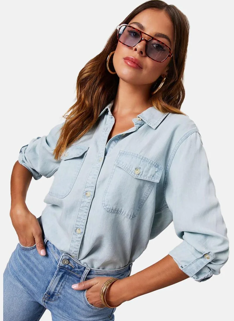 يونيكي Blue Regular Fit Spread Collar Long Sleeves Shirts