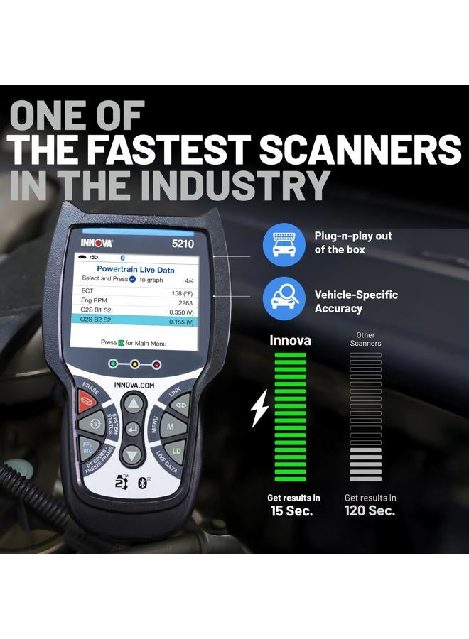 iNNOVA 5210 OBD2 Scanner & Engine Code Reader, Battery Tester, Live Data, Oil Reset, Car Diagnostic Tool for Most Vehicles, Bluetooth Compatible with America's Top Car Repair App - Image 3