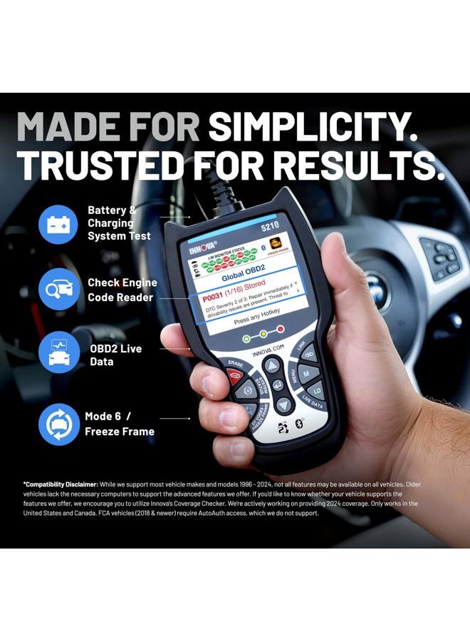 iNNOVA 5210 OBD2 Scanner & Engine Code Reader, Battery Tester, Live Data, Oil Reset, Car Diagnostic Tool for Most Vehicles, Bluetooth Compatible with America's Top Car Repair App - Image 2