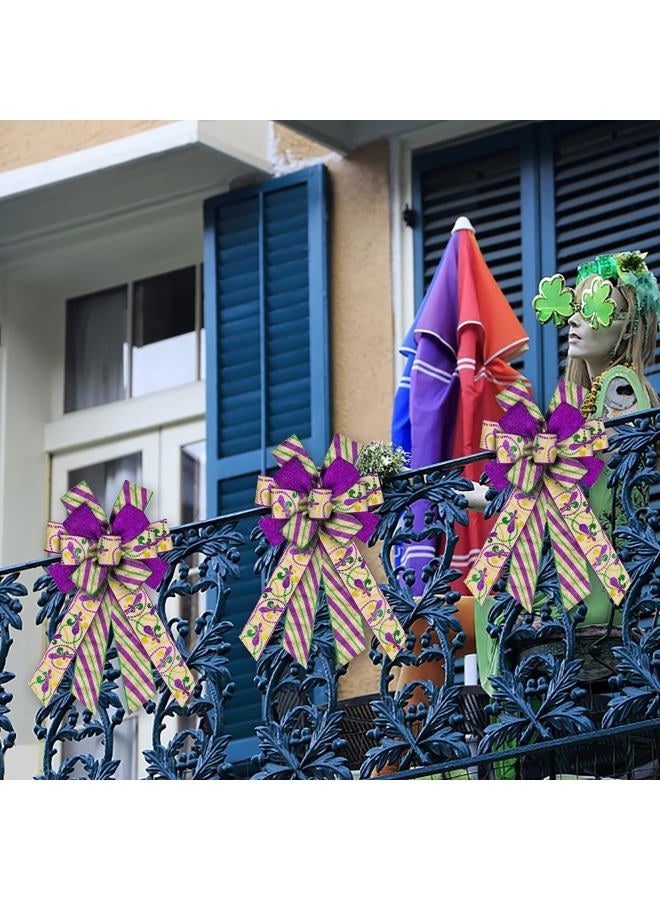 Glodecart Large Mardi Gras Bow for Wreath, Purple Stripe Glitter Mardi Gras Wreath Bow Carnival Festival Bow for Front Door Indoor Outdoor Mardi Gras Tree Topper Decoration Supplies Hanging Ornament - Image 4