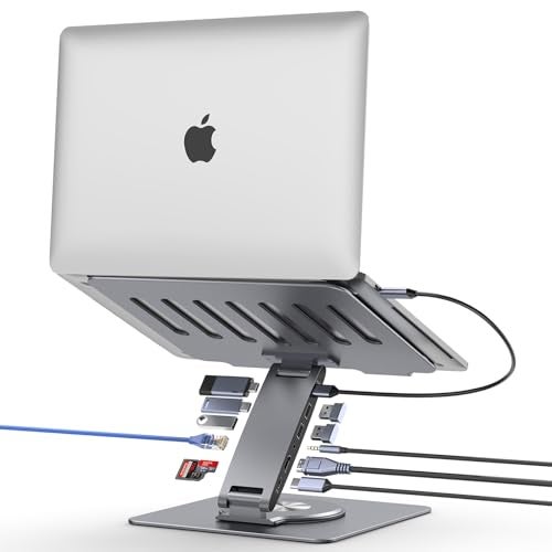 HC Laptop Docking Station for MacBook Pro/Air/Dell/HP/Surface HC 11-in-1 USB C Hub 360°Rotatable Laptop Stand with USB Hub 4K HDMI USB 3.0 PD100W 3.5mm Audio Jack RJ 45 TF/SD Reader Universal Laptop Dock - Image 1