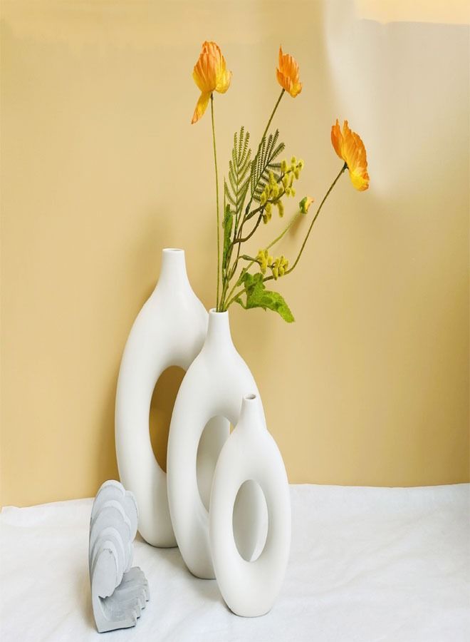 fashionhome 3-Pieces Modern Design Nordic Minimalism Donut Circle Ceramic Vase for Home Decoration - Image 4
